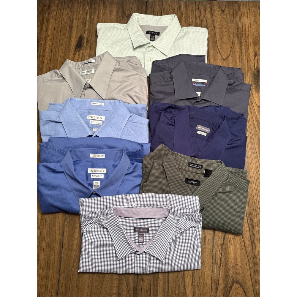 Van Heusen Men's BUNDLE 8-Button Down Shirts Sz‎ Range 17-17.5/18-18.5